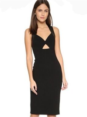 ‼️SOLD-Alice + Olivia Black Hera Leather Trim Cutout Dress